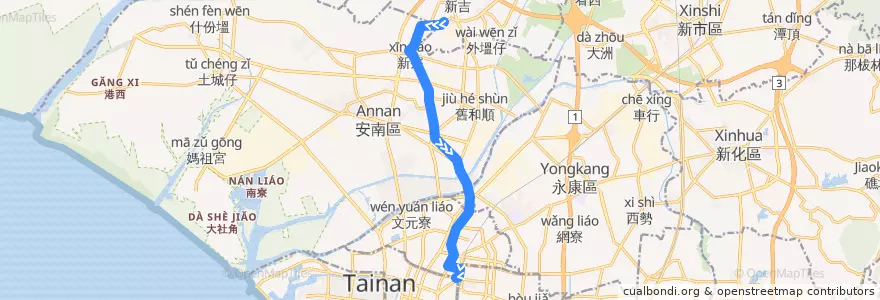 Mapa del recorrido 9路(正線_返程) de la línea  en 타이난 시.
