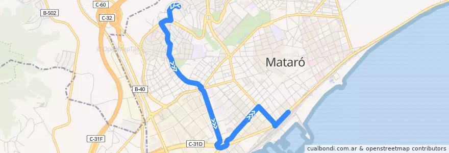 Mapa del recorrido L8: Galicia => Estacó Renfe de la línea  en Mataró.