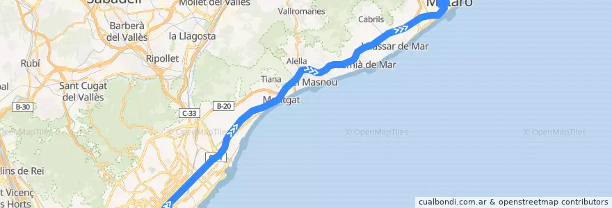 Mapa del recorrido e11.1: Barcelona => Mataró Centre de la línea  en Barcelona.