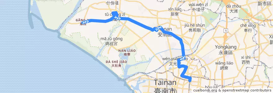 Mapa del recorrido 11路(往城西里_返程) de la línea  en Тайнань.