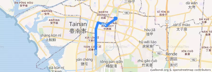 Mapa del recorrido 11路(往大成路口_返程) de la línea  en Tainan.