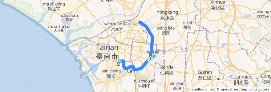 Mapa del recorrido 15路(正線_返程) de la línea  en 臺南市.
