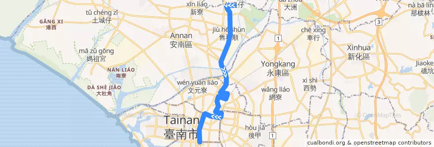Mapa del recorrido 18路(往台南站_返程) de la línea  en Tainan.