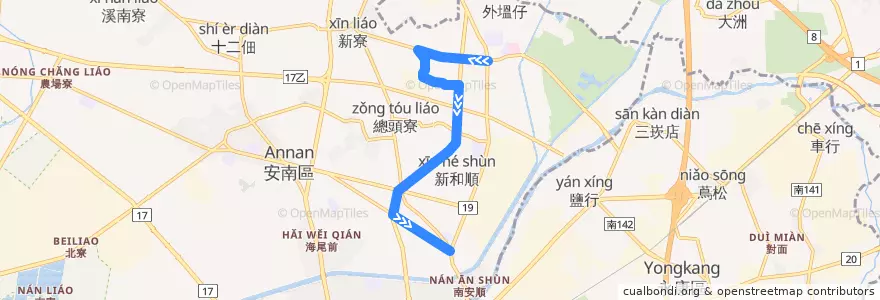 Mapa del recorrido 18路(繞駛北安路_返程) de la línea  en Annan District.