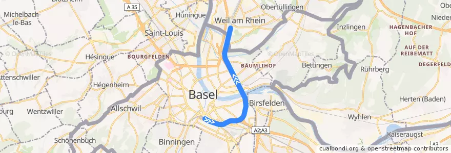 Mapa del recorrido ICE 43: Basel SBB => Köln Hbf de la línea  en Bâle.