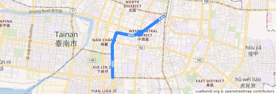 Mapa del recorrido 紅2(延駛台南站_返程) de la línea  en 中西區.