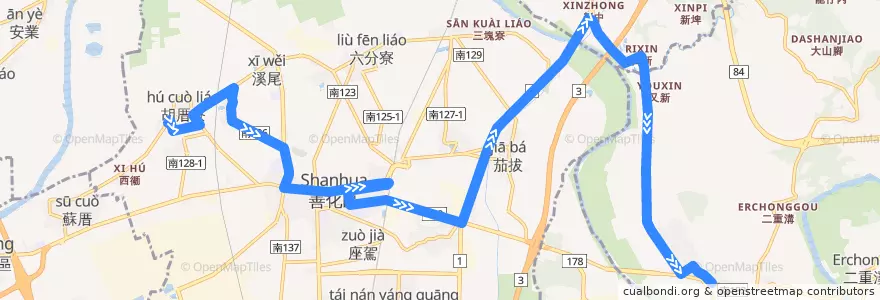 Mapa del recorrido 橘2(往程) de la línea  en Tainan.