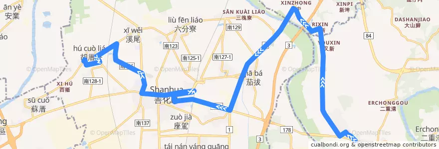 Mapa del recorrido 橘2(返程) de la línea  en Tainan.