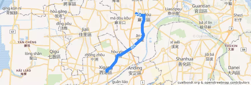 Mapa del recorrido 橘11(正線_往程) de la línea  en Тайнань.