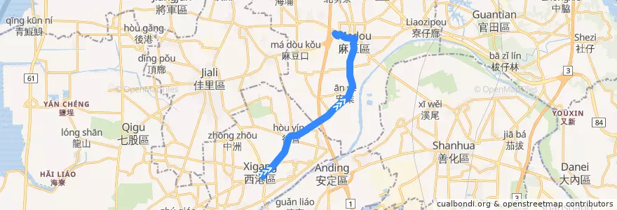Mapa del recorrido 橘11(正線_返程) de la línea  en Тайнань.