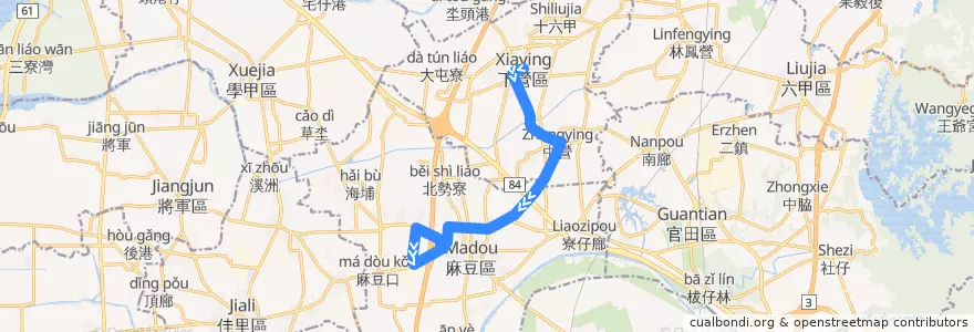 Mapa del recorrido 橘11(延駛下營_往程) de la línea  en 台南市.
