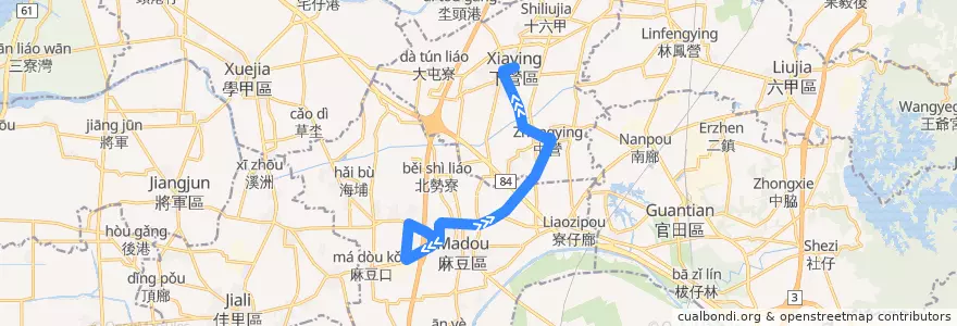 Mapa del recorrido 橘11(延駛下營_返程) de la línea  en 臺南市.