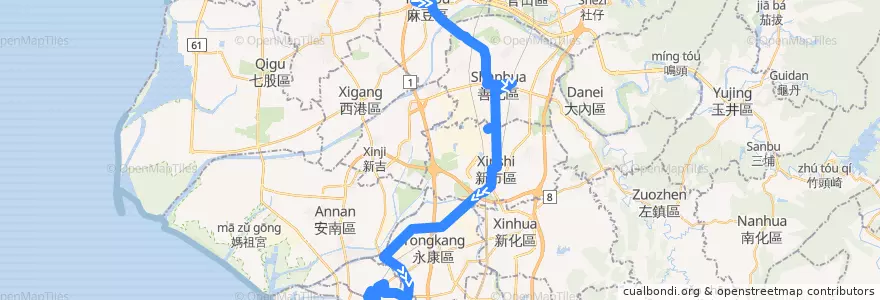 Mapa del recorrido 橘12(往臺南公園_往程) de la línea  en Tainan.