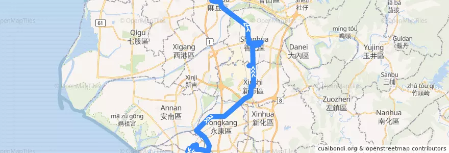 Mapa del recorrido 橘12(往麻豆_返程) de la línea  en 台南市.