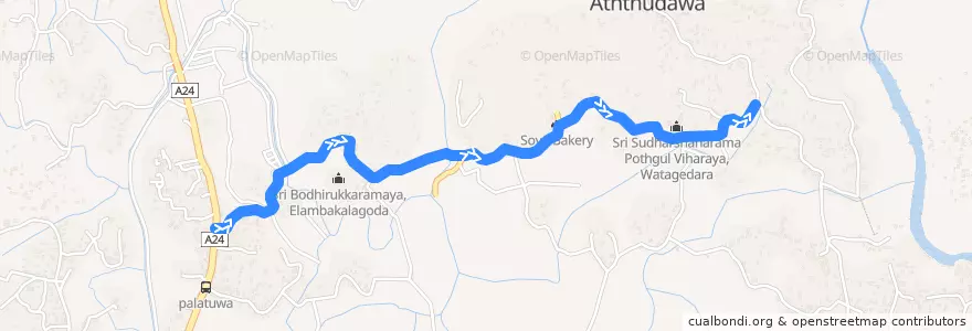 Mapa del recorrido Watagedara Matara de la línea  en මාතර දිස්ත්‍රික්කය.
