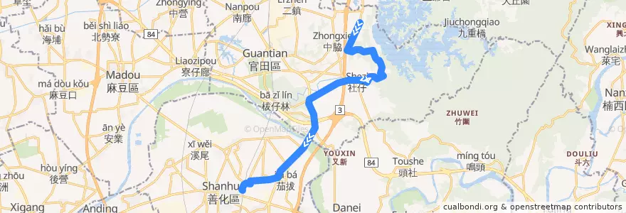 Mapa del recorrido 橘4(返程) de la línea  en 臺南市.