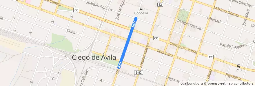 Mapa del recorrido Ómnibus ruta 2 de la línea  en Ciudad de Ciego de Ávila.