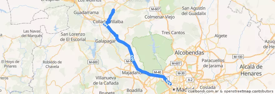 Mapa del recorrido Bus 671: Madrid (Moncloa) → Collado Villalba → Moralzarzal de la línea  en منطقة مدريد.