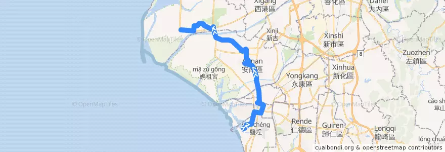 Mapa del recorrido 藍23(往程) de la línea  en Tainan.