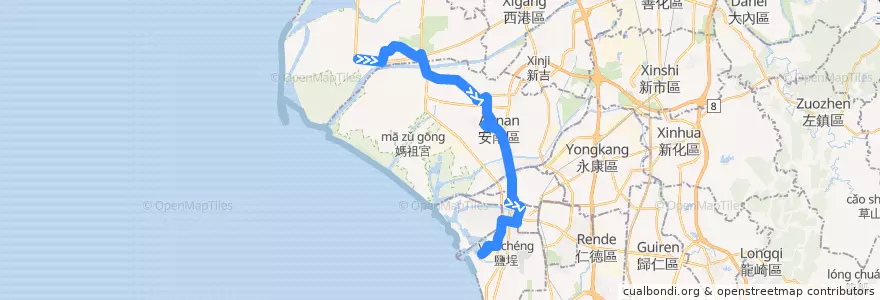 Mapa del recorrido 藍23(返程) de la línea  en 台南市.