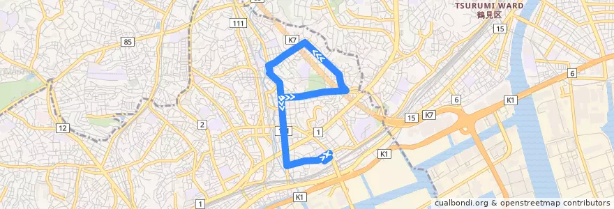 Mapa del recorrido 横浜市バス 213系統 新子安-西子安循環 de la línea  en 요코하마시.