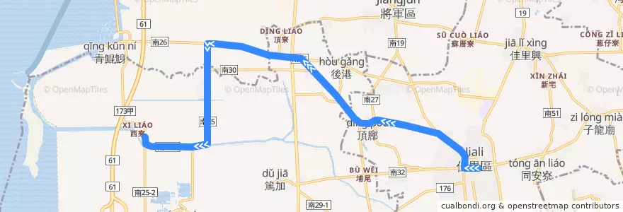 Mapa del recorrido 藍13(往程) de la línea  en Tainan.