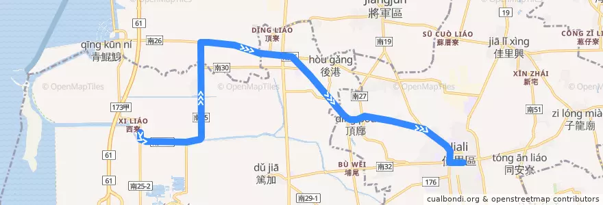 Mapa del recorrido 藍13(返程) de la línea  en 臺南市.