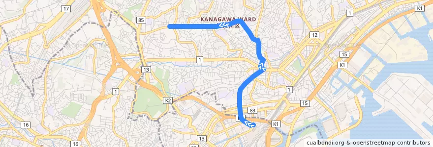 Mapa del recorrido 横浜市バス 346系統　神大寺入口-横浜駅西口 de la línea  en 神奈川区.