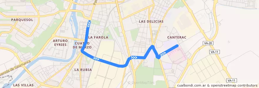 Mapa del recorrido Bus H: Paseo Zorrilla 71 => Hospital Río Hortega de la línea  en Valladolid.