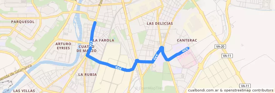 Mapa del recorrido Bus H: Hospital Río Hortega => Paseo Zorrilla 71 de la línea  en Valladolid.