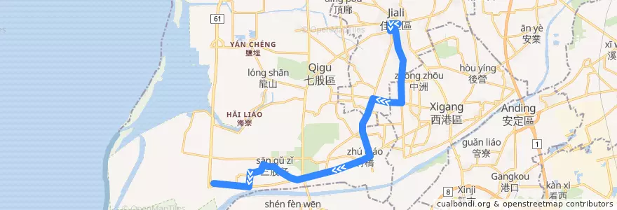 Mapa del recorrido 藍22(往程) de la línea  en Tainan.