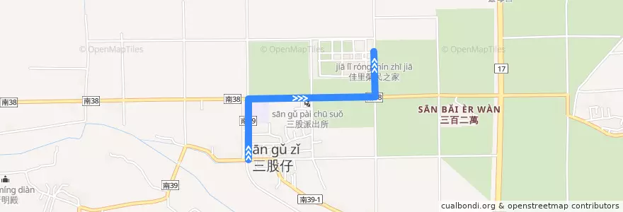 Mapa del recorrido 藍21(繞駛佳里榮民之家_往程) de la línea  en 七股区.