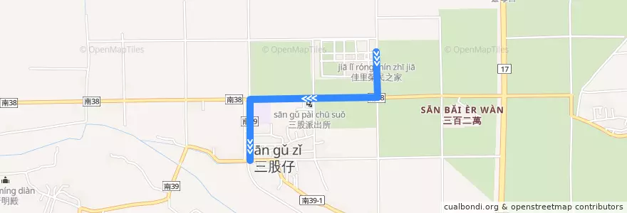 Mapa del recorrido 藍21(繞駛佳里榮民之家_返程) de la línea  en 七股區.
