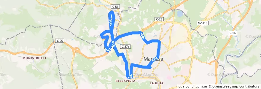 Mapa del recorrido 700 - Sant Joan de Vilatorrada a Manresa de la línea  en Bages.