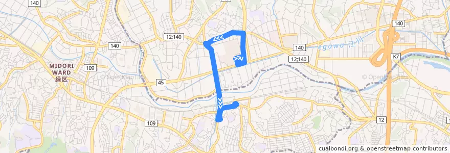 Mapa del recorrido ららぽーと横浜シャトルバス　ららぽーと横浜⇒鴨居駅前 de la línea  en 요코하마시.