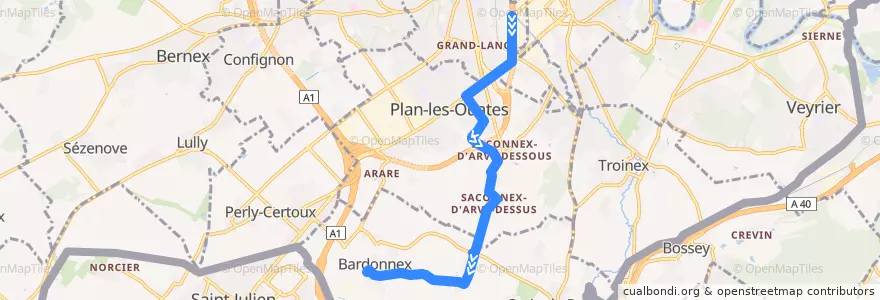 Mapa del recorrido Bus 46: Stade de Genève → Bardonnex de la línea  en Женева.