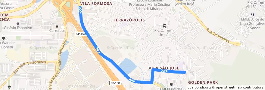 Mapa del recorrido 21: São José => Baeta Neves de la línea  en São Bernardo do Campo.