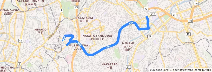 Mapa del recorrido 神奈中バス 井12 井土ヶ谷下町-横浜パークタウン de la línea  en 南区.