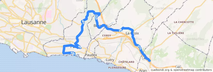 Mapa del recorrido 47: Pully-Port => Grandvaux-Pra Grana de la línea  en District de Lavaux-Oron.