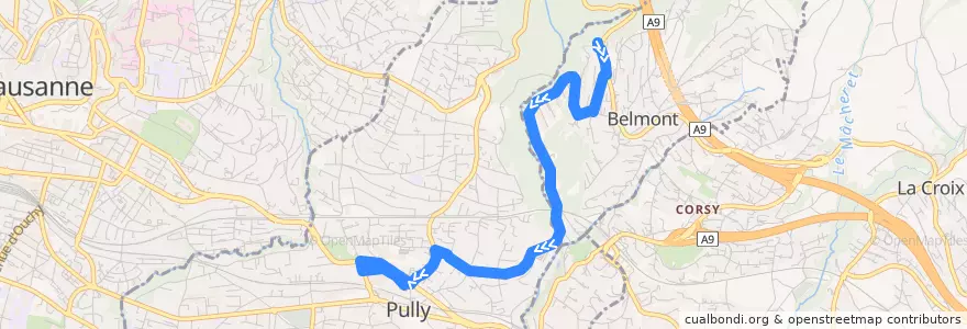 Mapa del recorrido 49: Grands Champs => Pully-Clergère de la línea  en District de Lavaux-Oron.