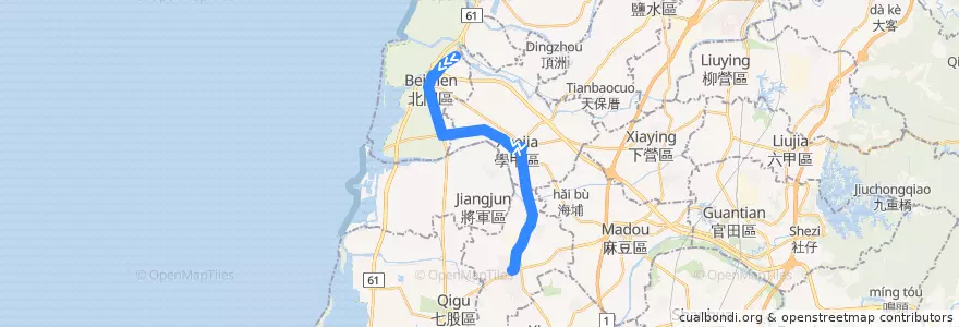 Mapa del recorrido 藍2(往佳里_返程) de la línea  en Тайнань.