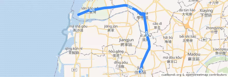 Mapa del recorrido 藍3(往蘆竹溝_往程) de la línea  en تاينان.
