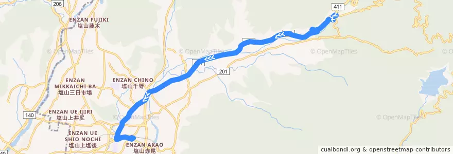 Mapa del recorrido 塩山駅～大菩薩峠登山口線 de la línea  en Косю.