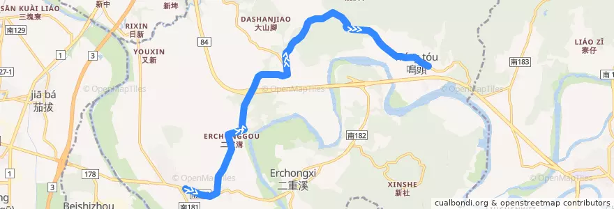 Mapa del recorrido 橘1(延駛環湖_往程) de la línea  en Danei District.
