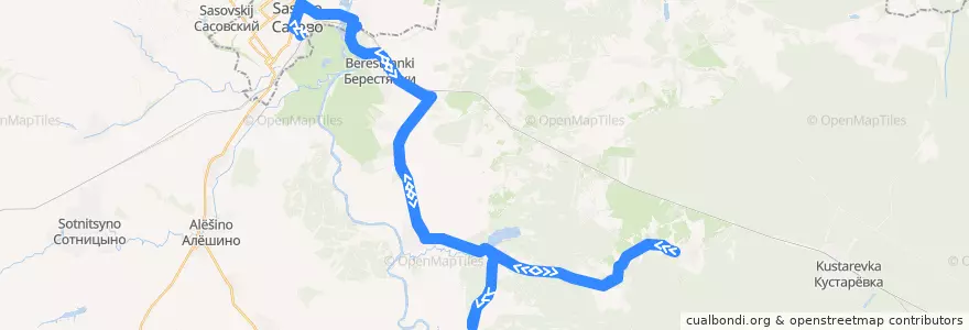 Mapa del recorrido 111а Сасово — Арга — Ключи de la línea  en Сасовский район.