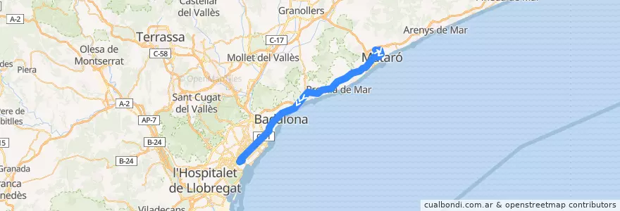 Mapa del recorrido e11.2: Mataró Nord => Barcelona de la línea  en Barcelona.