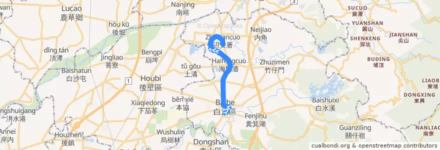 Mapa del recorrido 黃15(正線_往程) de la línea  en 白河區.