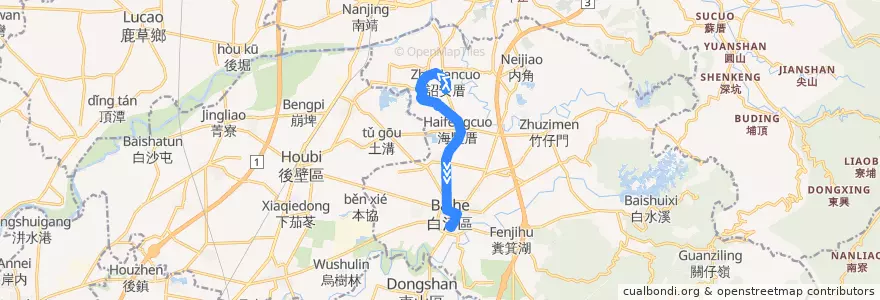 Mapa del recorrido 黃15(正線_返程) de la línea  en 白河區.