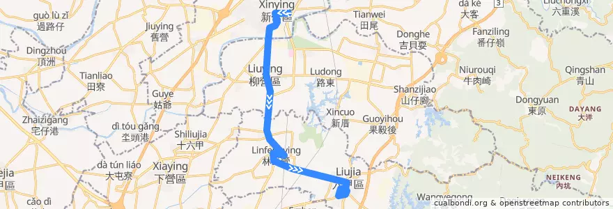 Mapa del recorrido 黃1(正線_往程) de la línea  en 臺南市.