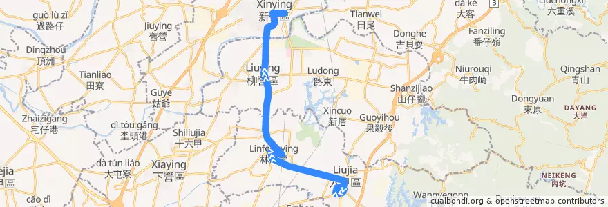 Mapa del recorrido 黃1(正線_返程) de la línea  en 臺南市.